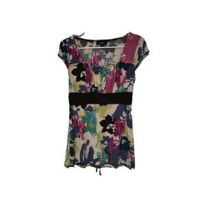 VTG BCX M Baby Doll Top Tie Back Colorful Artsy Stretchy USA 90's Y2K